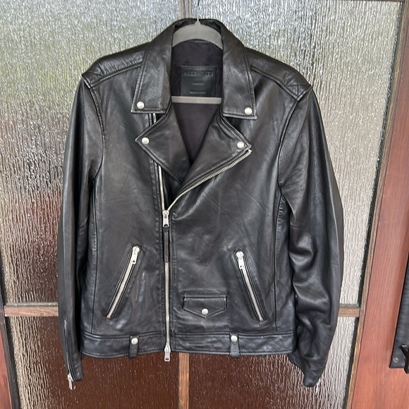All Saints Milo Asymmetric Zip Leather Biker Jacket size Large. - Picture 9 of 13